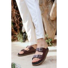 Hakiki Deri Kemer Tokalı Ortopedik EVA Taban Erkek Terlik